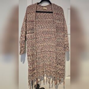 Hollister 3/4 Sleeve Open Cardigan Women's Size L Pink Fringe